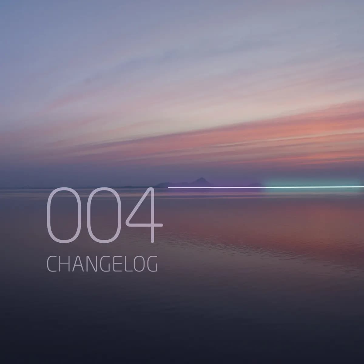 Changelog 004: calm open sea at pastel dusk, with the newest light glowing on the horizon