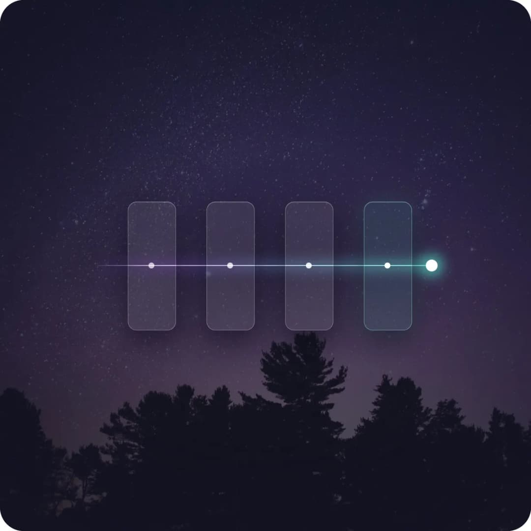 Glass stage gates along a beam of light over a night sky