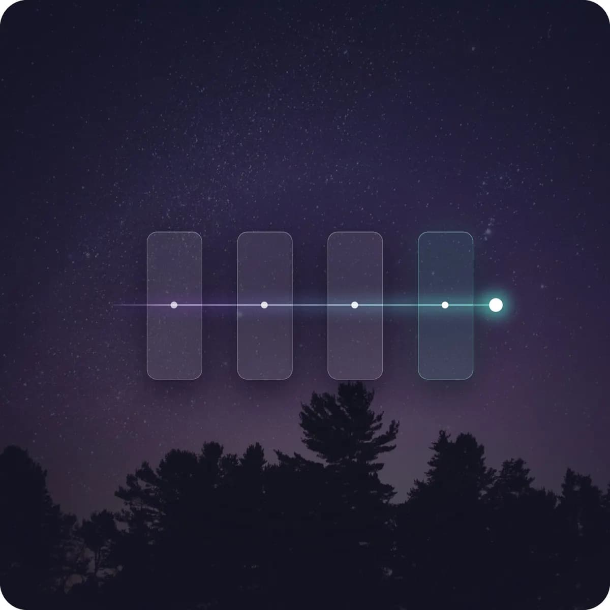 Glass stage gates along a beam of light over a night sky